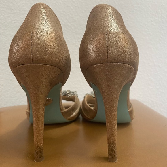 Betsey Johnson Gown Leather Rhinestone Peep-toe Heels in size 10-Lightly worn - Picture 4 of 9